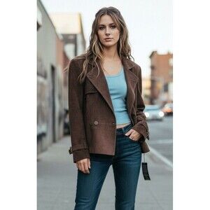 New Moda International Suede Brown Leather Biker Jacket Womens Size 10 No Belt